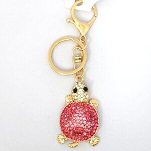 NEW BAG CHARM Turtle Gold Keychain Purse Handbag Charm Bling Pink Rhinestones
